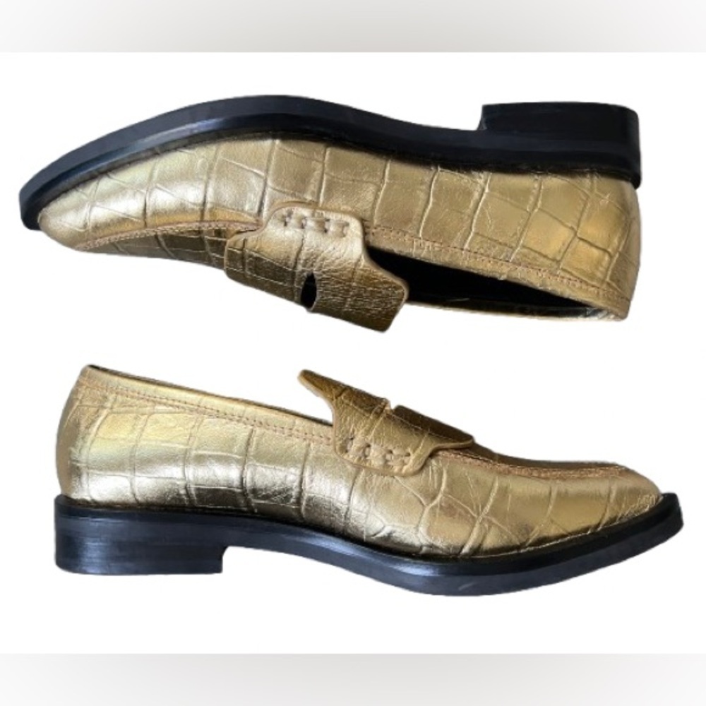 NWOT Rebecca Minkoff Women's Pacey Penny Pointed Loafer In Gold Leather … - Picture 5 of 8
